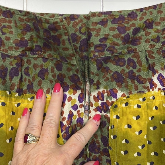 Anthropologie Gregory Womens Skirt XS/S Green Gold Mini Patch Raw Seam Trendy - Picture 6 of 12